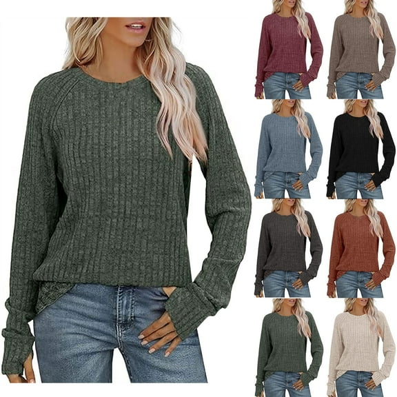 Ukumplol Tshirts for Women Tops Womens Tops Trendy Women's Long Sleeve Tops Crewneck Basic Lightweight Fall Shirt with Thumb Holes Women's Tshirts A L
