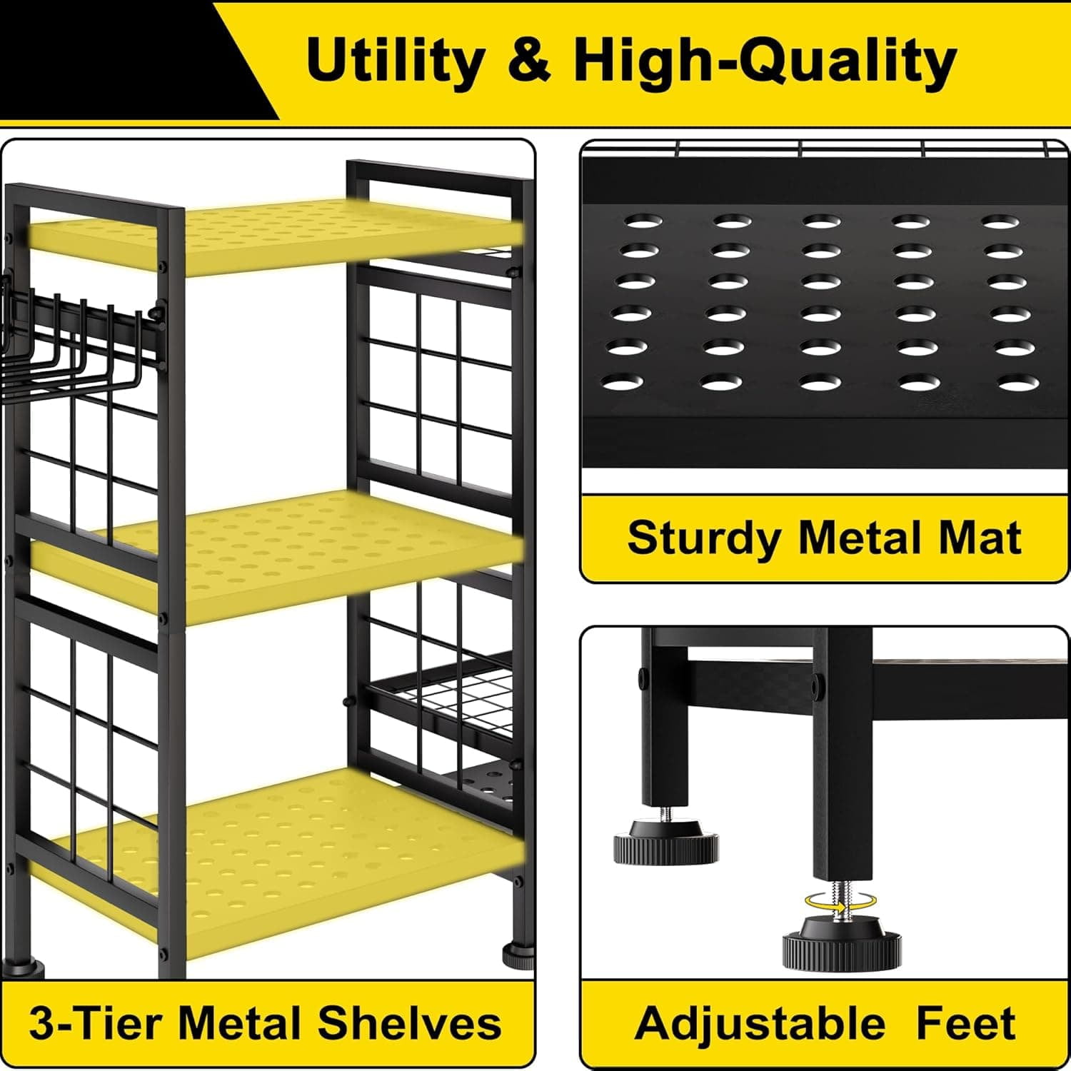 6 Tier Garden Tool Organizer, Garage Storage and Organization, Metal Yard Tools Storage Rack, Heavy Duty Garden Tool Organizer for Garage, Yard, Patio, Shed, Indoors and Outdoors, Black