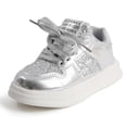 thumbnail image 2 of ZHOGXU Toddler Kids Girls Sneakers Non Slip Flat Sole Soft Sole Sequins Lightweight Breathable Walking Shoes For Casual Daily Wear,Silver,12-18 Months, 2 of 7