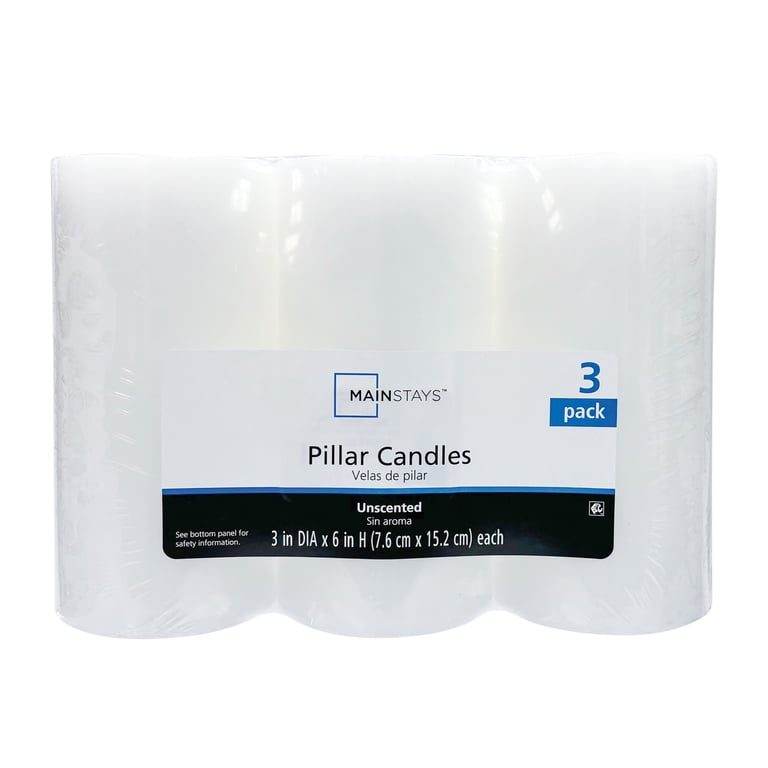 Mainstays Unscented Pillar Candles, 3-Pack, White photo 1