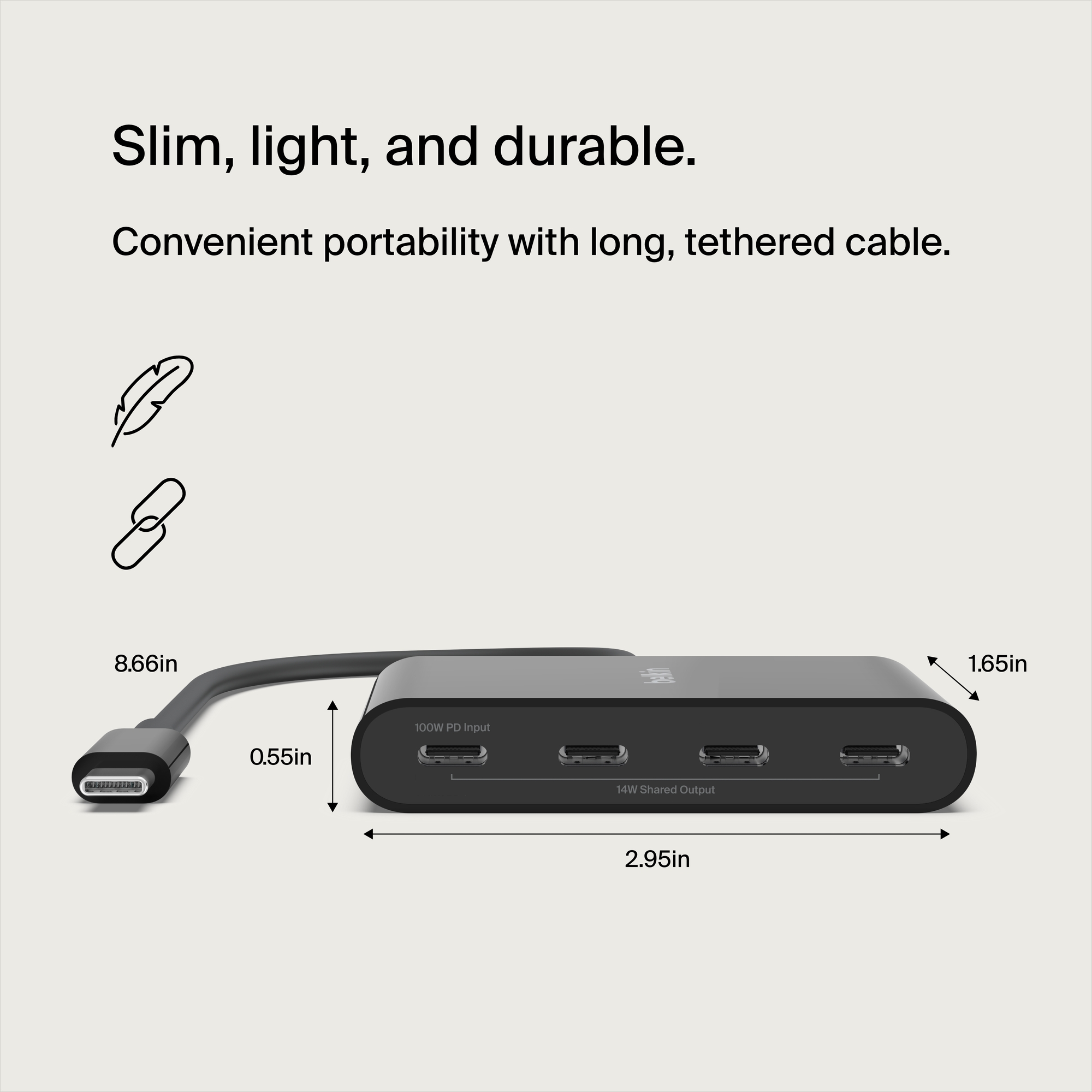 Belkin Connect USB-C™ to 4-Port USB-C Hub, Multiport Adapter Dongle with 4 USB-C 3.2 Gen2 Ports & 100W PD with Max 10Gbps High Speed Data Transfer for MacBook, iPad, Chromebook, PC, and More - image 4 of 10