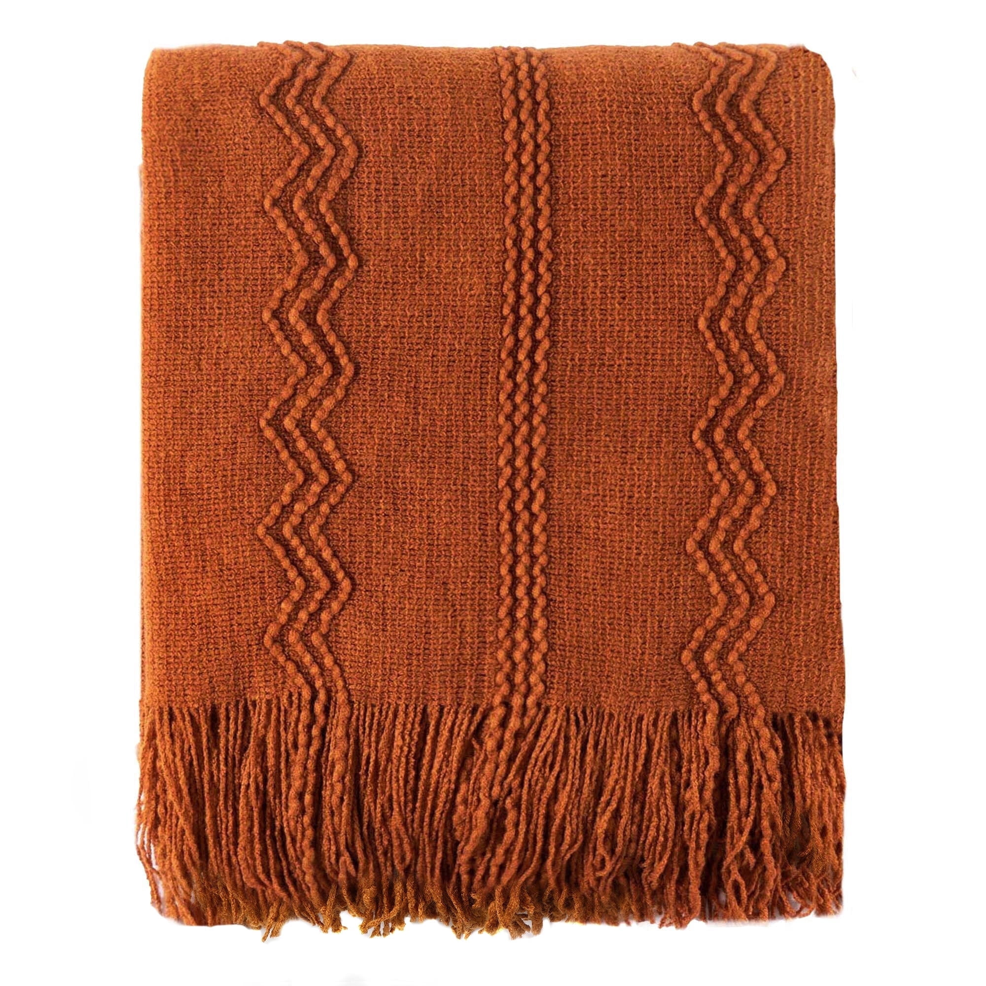 Battilo Caramel Throw Blanket, Lightweight Rust Orange Knit Blanket, Fall Decorative Throw for Couch ,50"x60"