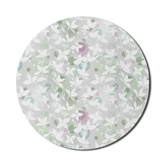 Floral Mouse Pad for Computers, Spring Seamless Pattern with Flowers in Vintage Style Artwork Print, Round Non-Slip Thick Rubber Modern Gaming Mousepad, 8" Round, White and Reseda Green, by Ambesonne