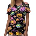 thumbnail image 6 of Leey-World Halloween Tshirts Women Cute Scrub Tops Stretchy Short Sleeve V Neck Cartoon Print Pattern Nursing Working Uniform Caregiver Top(Hot Pink,M), 6 of 7