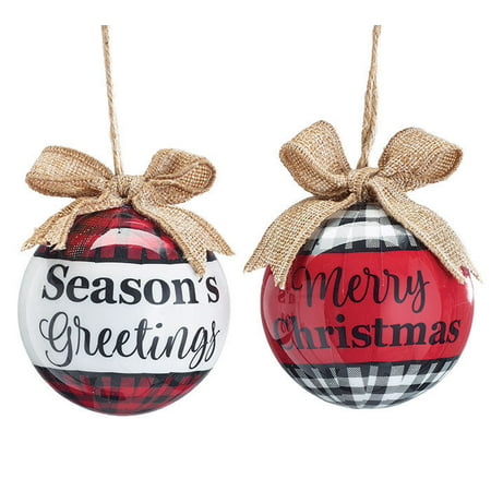 MERRY CHRISTMAS SEASON'S GREETINGS Plaid Ornaments, Set of 2, Burton & (Best Merry Christmas Greetings)