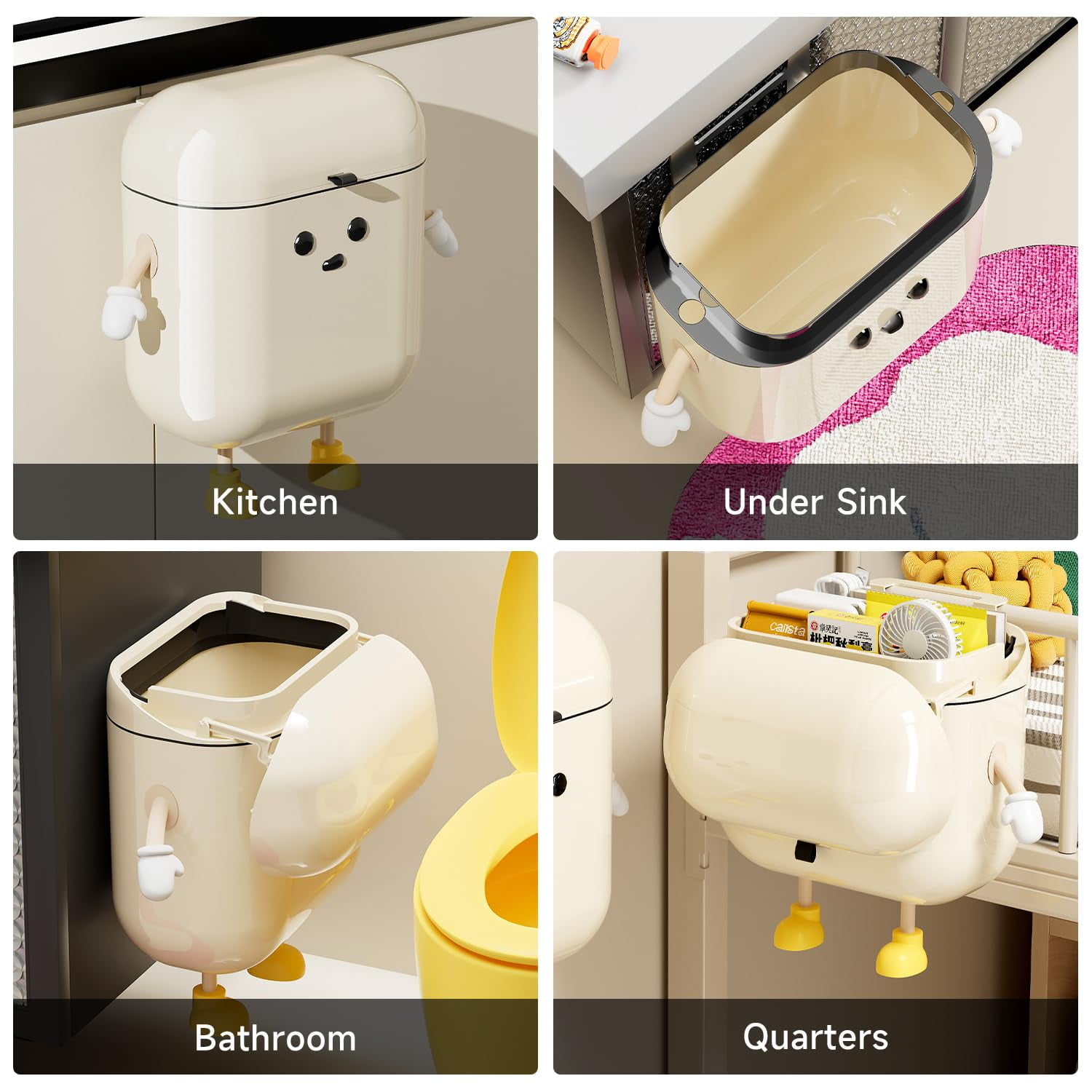 3.2gal / 12L Compost Bin Kitchen for Counter Top, Plastic Hanging Trash Can with Lid for Bathroom, Office, RV