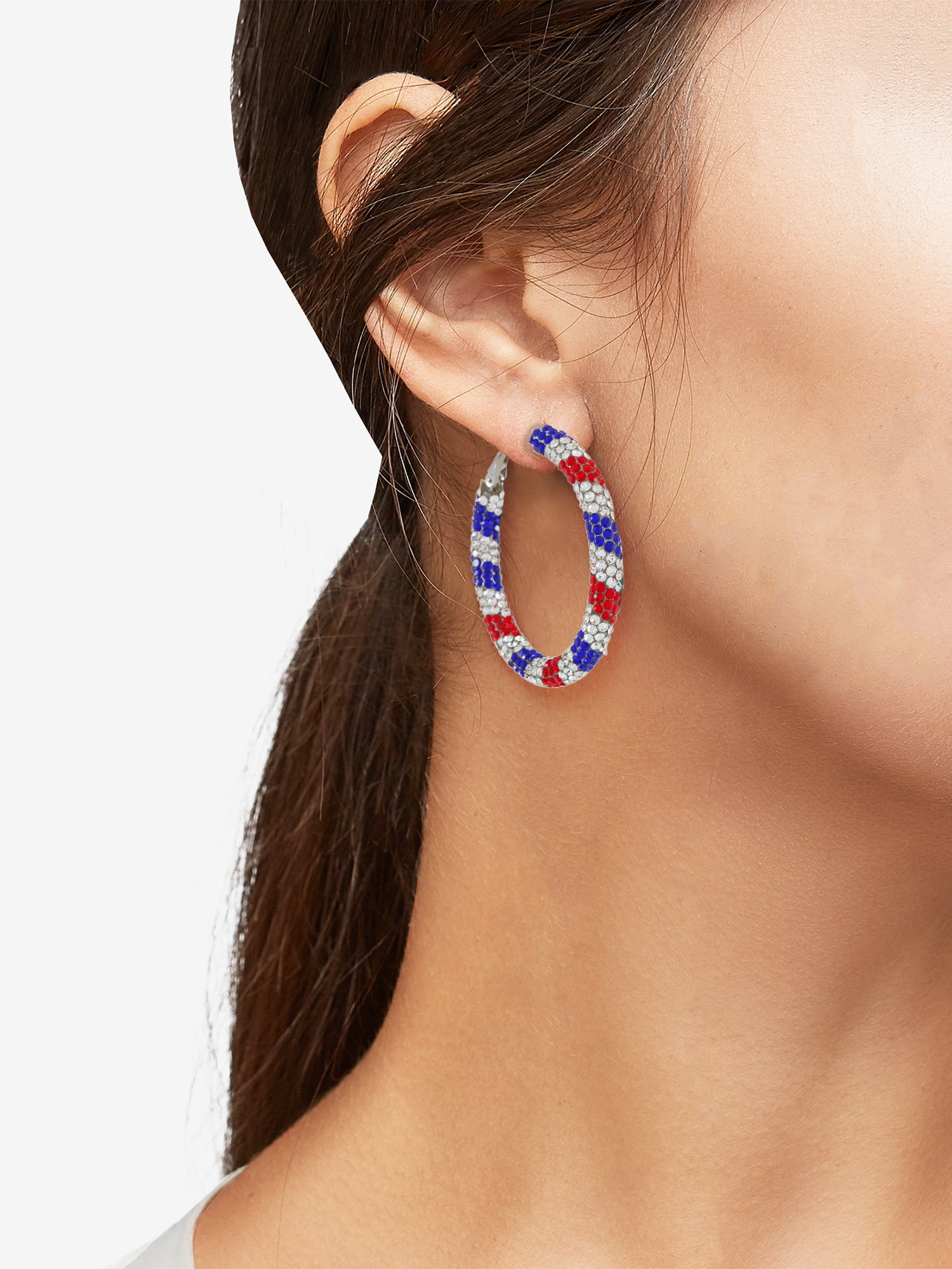Way to Celebrate Americana Rhinestone Hoop Earring, 1 Pair