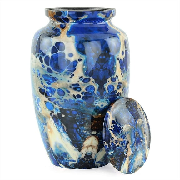 11" Aluminum Cremation Funeral Urns for Adult Human & Pet Loss | Handcrafted Burial Funeral Urns for Cremated Ash Remains Storage (Caterpillar Blue)