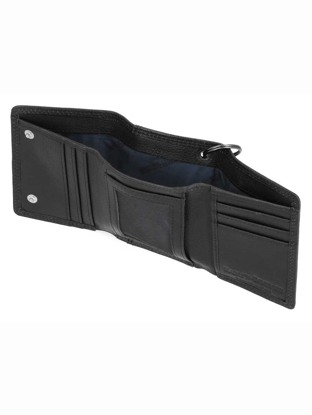 Harley-Davidson Men's Embossed Eagle Tri-Fold Snap Chain RFID Wallet, Black, Harley Davidson