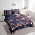 thumbnail image 3 of Homewish Fire Engine Print 7-Piece Bedding Comforter Set,Cute Stars Pattern King Bedding Sets,Deepblue Red Bed Sheets For Kids,Microfiber Bedroom Decor Reversible, 3 of 8