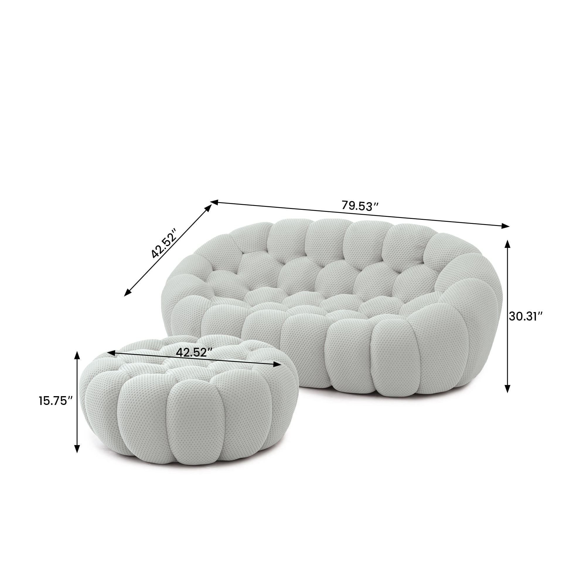 Sodrens 79.53" Bubble Couch with Single Seat,Modern Upholstered Mesh Fabric Lazy Floor Sofa,3D Honeycomb Shape Bubble Sofa Curved Couch for Living Room,Office,Apartment,No-Assembly(Light Gray)