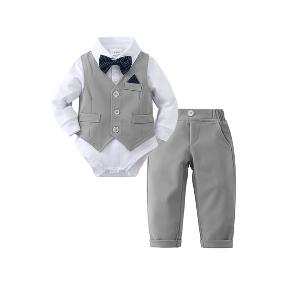 4pcs Infant & Toddler Clothing Boy'S Classic Gentleman'S Suit Long Sleeve 1pc Shirt, Vest, Pants, Bow Tie Suit Dress Suit