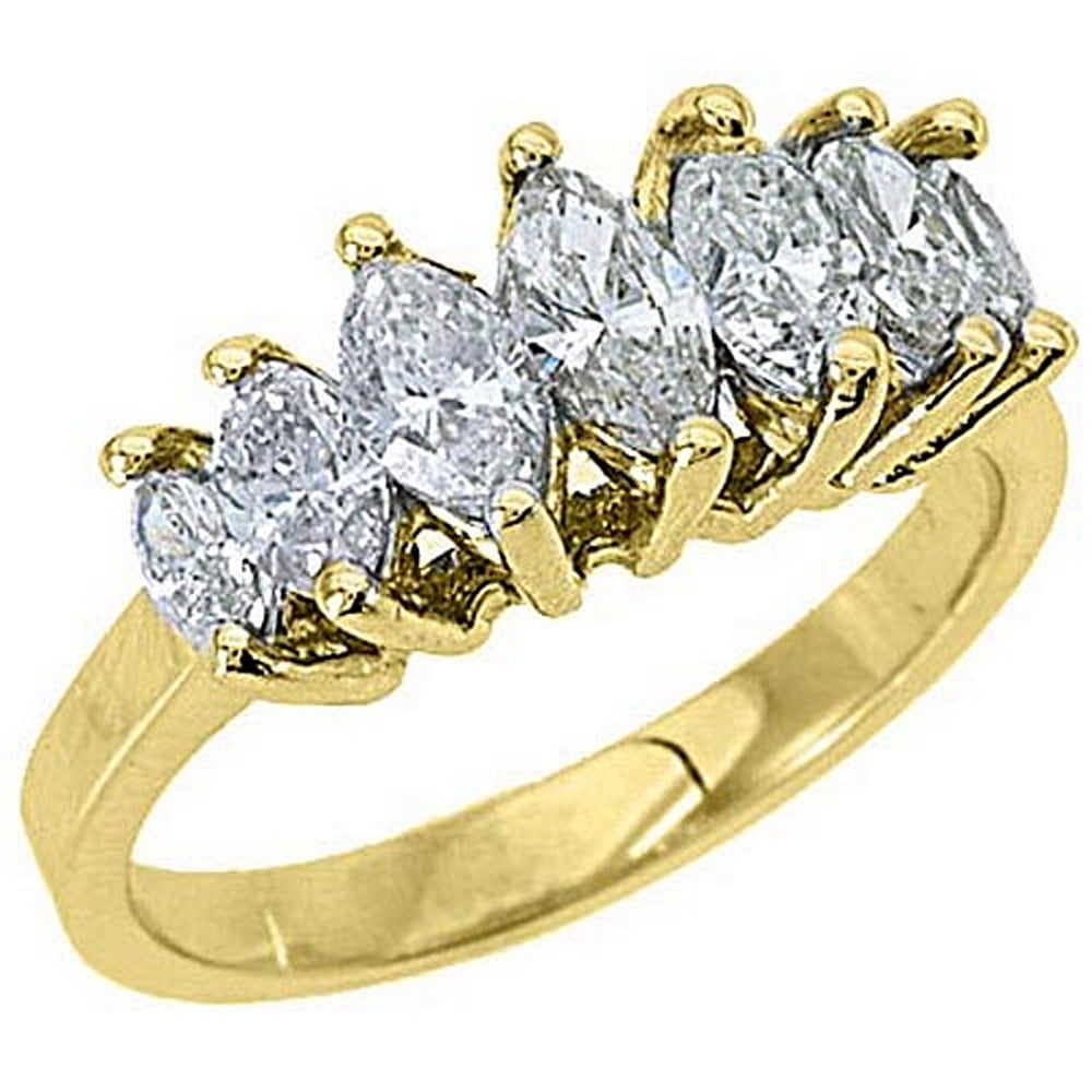 14k Yellow Gold 1.28 Carats Marquise Cut 7-Stone Diamond Wedding Band