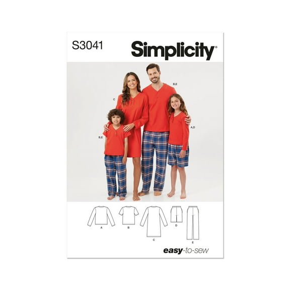 Simplicity Sewing Pattern 3041 - Children's, Teens' and Adults' Lounge Shorts, Pants and Knit Top and Tunic, Size: A (XS-L / XS-XL)