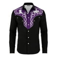 thumbnail image 3 of Girls Tshirts Kids Western Cowboy Print Long Sleeve Button Down Casual Shirt Girls Tops Purple 6-7 Years, 3 of 5
