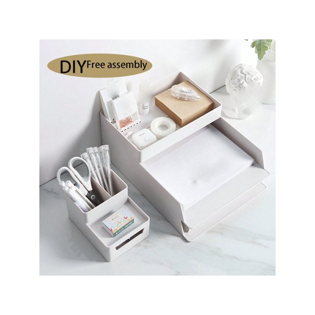 1pc Diy A4 Paper Sorter Storage Box, Large Capacity Compartment Organizer, Desktop Shelf, Office Supplies