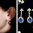thumbnail image 3 of Rosec Jewels Lab Created Blue Sapphire Drop Earrings with Moissanite Halo (AAAA Grade Sapphire) - Anniversary Gift, 18K Yellow Gold, 3 of 7
