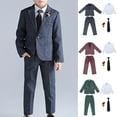 thumbnail image 3 of Odeerbi Toddler Boys Clothes Gentleman Formal Dress Suit Fall Winter Outfits Set Solid Color Long Sleeve Dress Shirt + Blazer Jacket + Suit Pants + Tie + Brooch 5-piece Set Green, 3 of 3