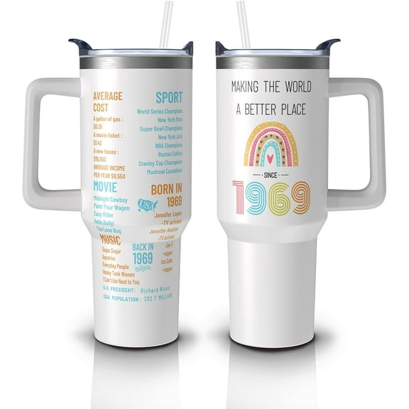 Happy 55th Birthday Decorations Gifts for Woman - 55 Years Old Birthday Gifts Idea for Her, Mom - 1969 Birthday Gifts for Women - Turning 55 Gifts for Women - Fifty-five Birthday Tumbler 40oz(White)