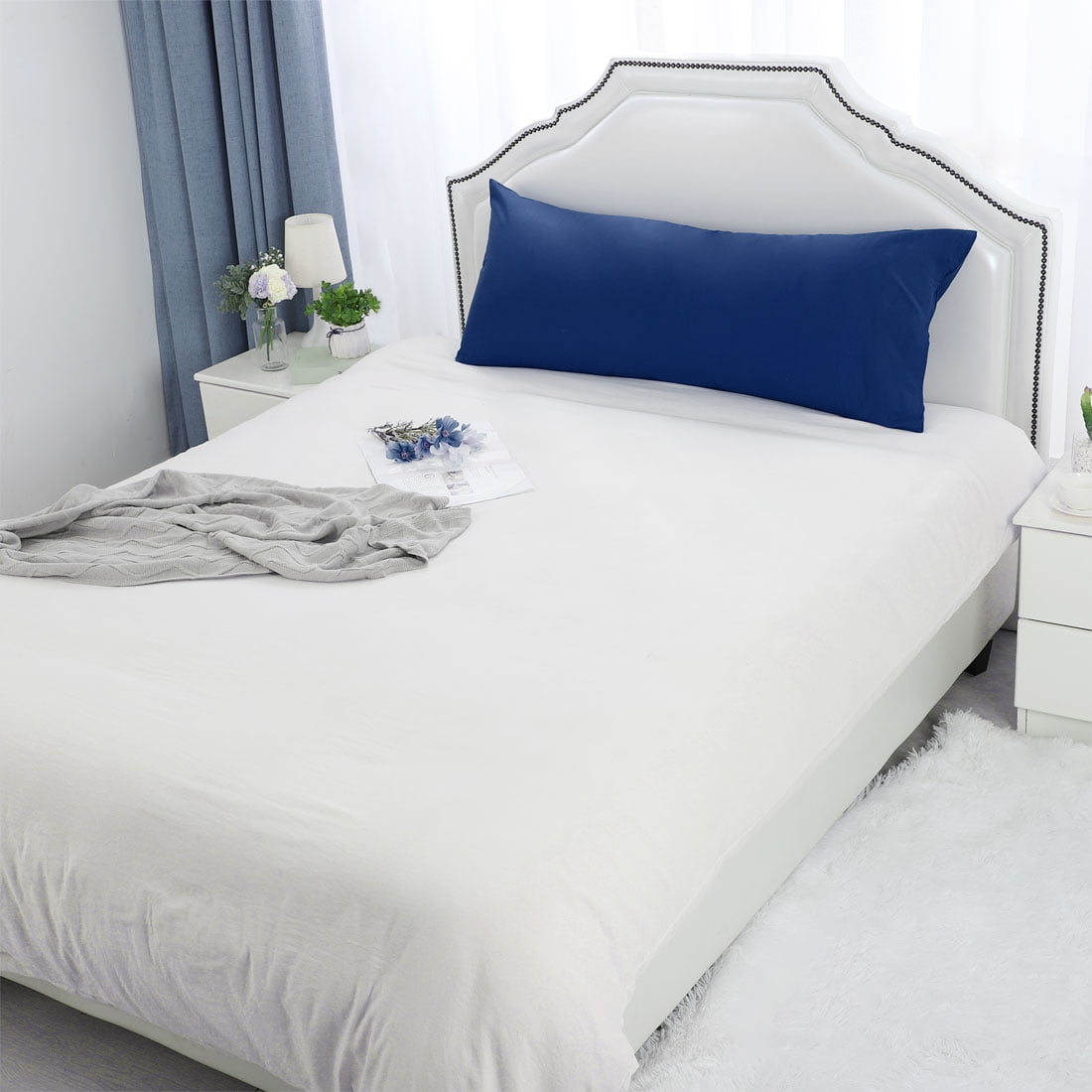 Unique Bargains Body Pillow Covers 300 Thread Count Cotton Pillowcases Set of 2 Royal Blue 20" x 48"