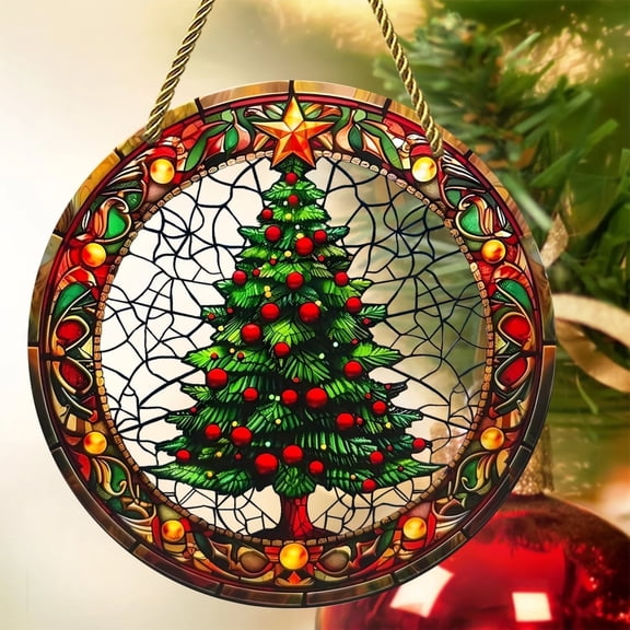 Sinkoo 2 Pack Christmas Tree Sun Catcher for Window Hanging, 8" Christmas Decor, Unique Suncatcher Gifts for FamilyFriend Neighbor, Indoor/Outdoor Window Art Decor
