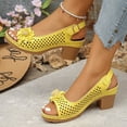 thumbnail image 3 of Modisza Open Toe Chunky Heels for Women Hollow Out Summer Dressy Flower Sandals Slingback Slip on Beach Heeled Shoes Size 7.5 Yellow, 3 of 7
