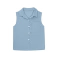 thumbnail image 6 of SGMVNU 2 Pack Girl's Button Down Sleeveless Blouse Summer Lapel Collar Tank Tops Casual Loose Cotton Linen Shirts, Size 9-10 Years, Light Blue & Coffee, 6 of 7