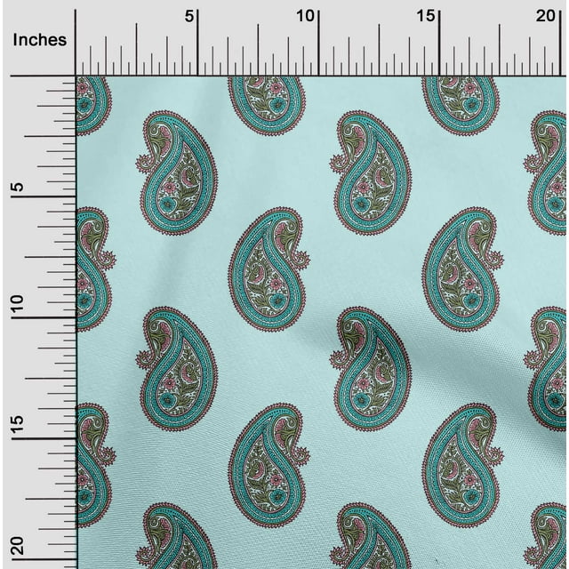 oneOone Cotton Poplin Fabric Paisley Block Print Fabric BTY 56 Inch Wide