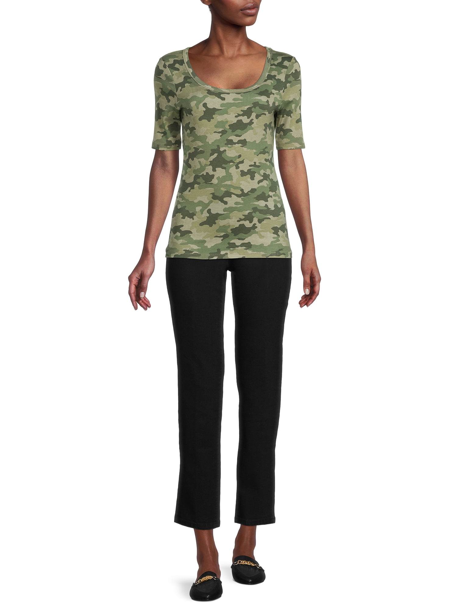 Time and Tru Women's Elbow Sleeve T-Shirt, 2-Pack