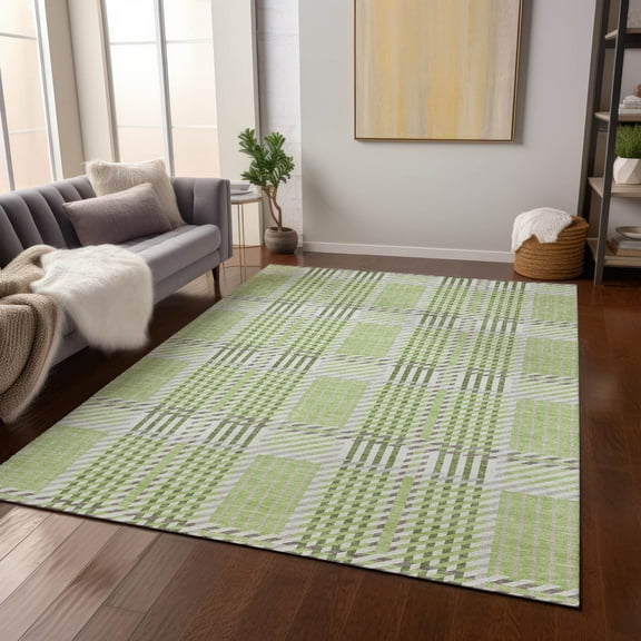 Addison Rugs Chantille Indoor/Outdoor Transitional Plaid Aloe Washable Rectangle Rug, 10' x 14'