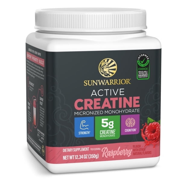 Sunwarrior Vegan Creatine Monohydrate Powder, Preworkout Recover Supplement, Raspberry, 12.34 oz