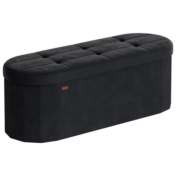 SONGMICS MAZIE Collection - Folding Ottoman with Storage, Oval Storage Ottoman Bench, End of Bed Bench, for Living Room, Bedroom, Velvet Fabric, 15 x 43 x 15 Inches, Ink Black