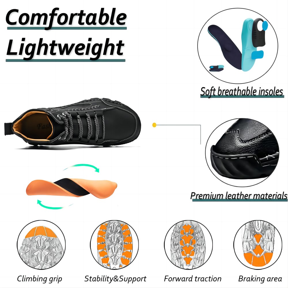 Men's Casual Leather Boots Handmade Lightweight Breathable Anti-slip Impact-resistant Sneakers Chukka Hiking Loafers Shoes Black 7.5 US