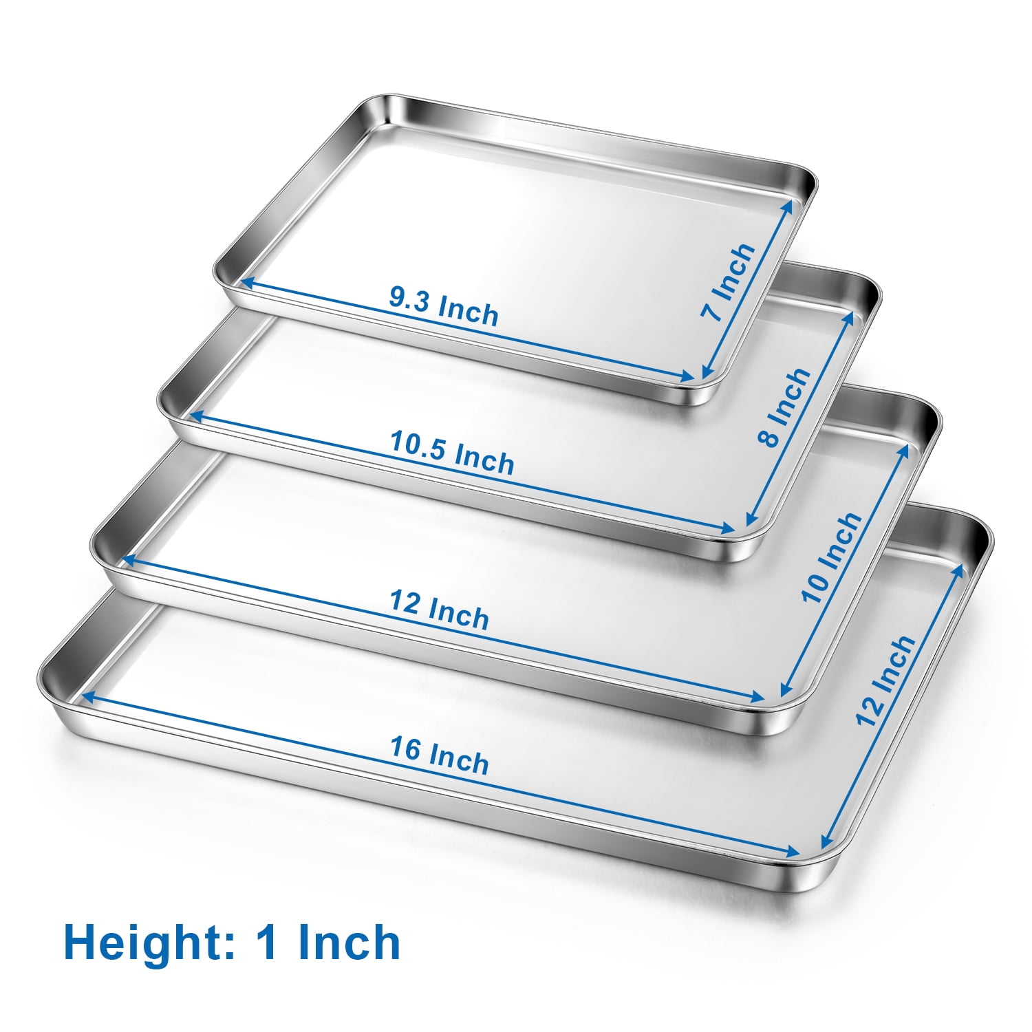 Vesteel Baking Sheet Set of 4 (16/12/10.5/9 inch), Stainless Steel Baking Pan Tray Cookie Sheet, Healthy& Dishwasher Safe
