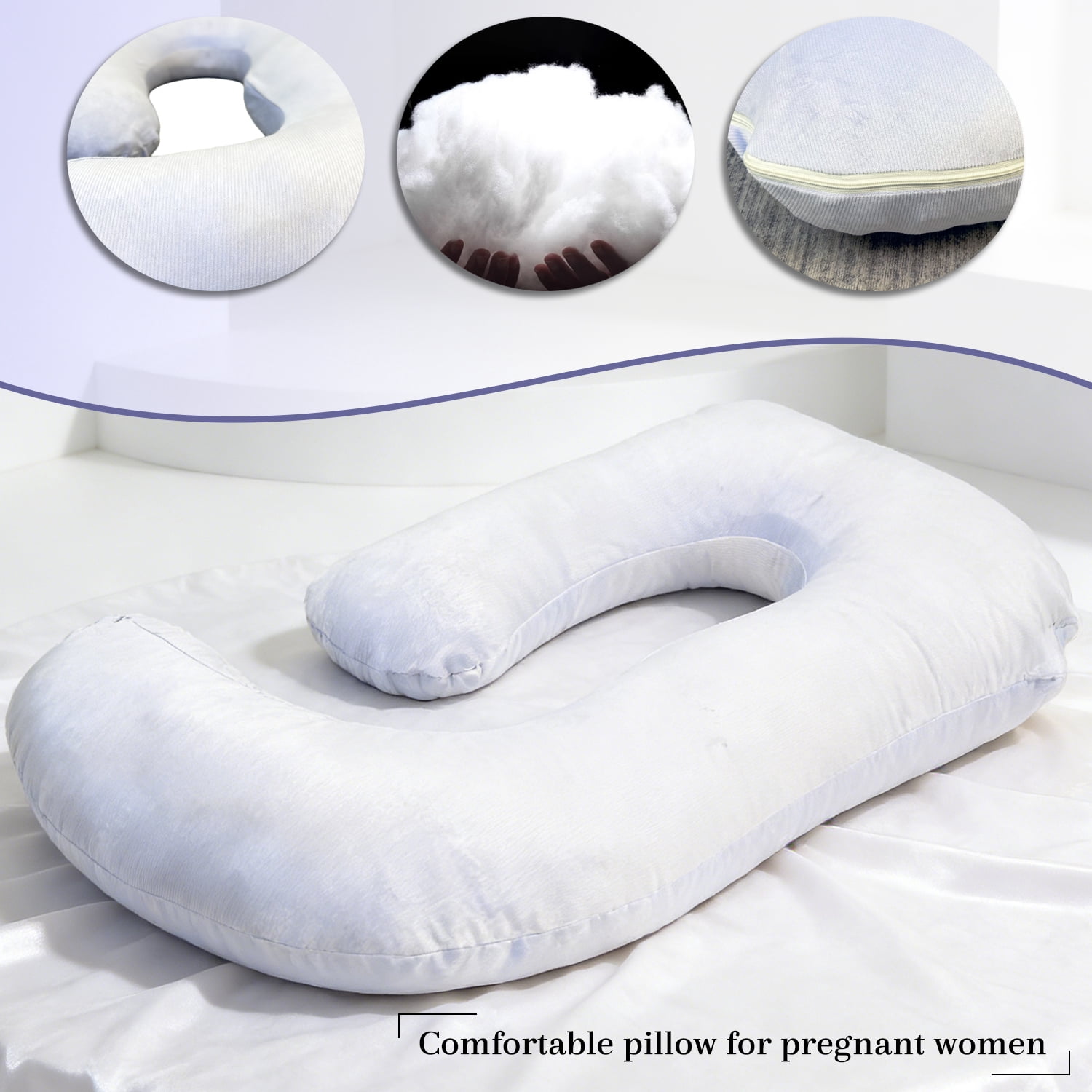 J-Shaped Pregnancy Pillow (65" x 16" x 8") - Full Body Maternity Support Pillow for Back, Hip and Belly Pain Relief, Light Purple