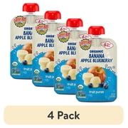 (4 pack) Earth's Best Organic Stage 2 Baby Food, Banana Apple Blueberry Fruit Puree, 3.5 oz Pouch
