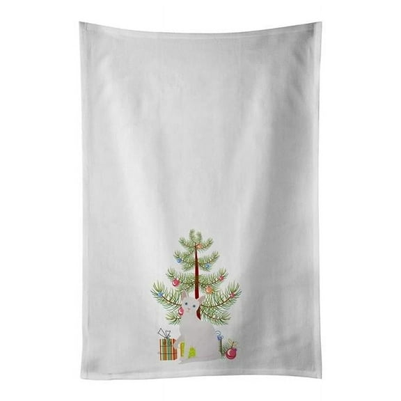 Carolines Treasures CK4745WTKT 28 x 19 in. Unisex Arabian Mau Cat Merry Christmas White Dish Towels Kitchen Towel - Set of 2