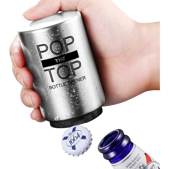 CERPXFF-Pop The Top Bottle Opener, Automatic Beer Bottle Opener with Magnetic Cap Catcher, Push&Pop Stainless Steel One Handed Bottle Openers for Bar Kitchen Home Restaurant Beer Gift