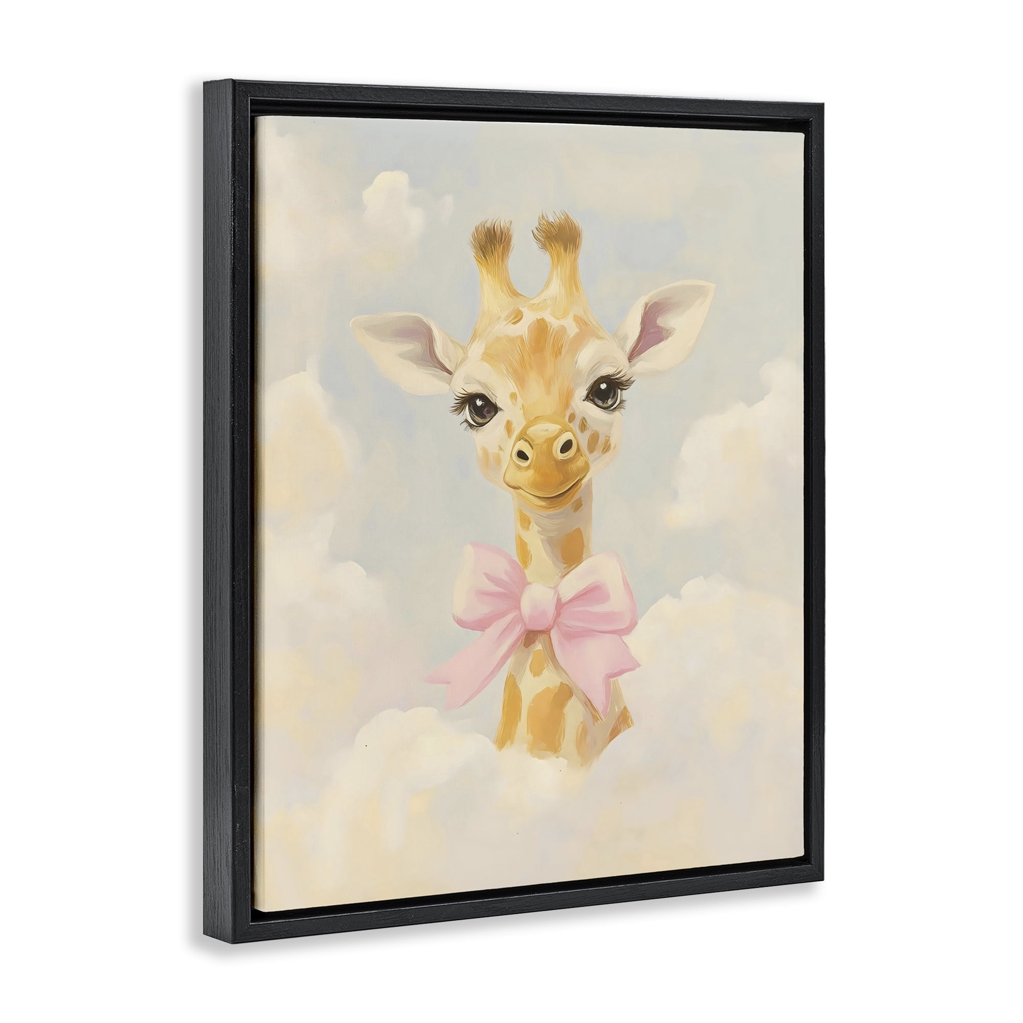 Stupell Industries Charming Giraffe In The Clouds Black Framed Floater Canvas Wall Art, design by The Prints Vibe