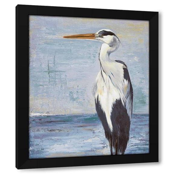 Patricia Pinto 12x14 Black Modern Wood Framed Wall Art Titled - Blue Heron on Blue II