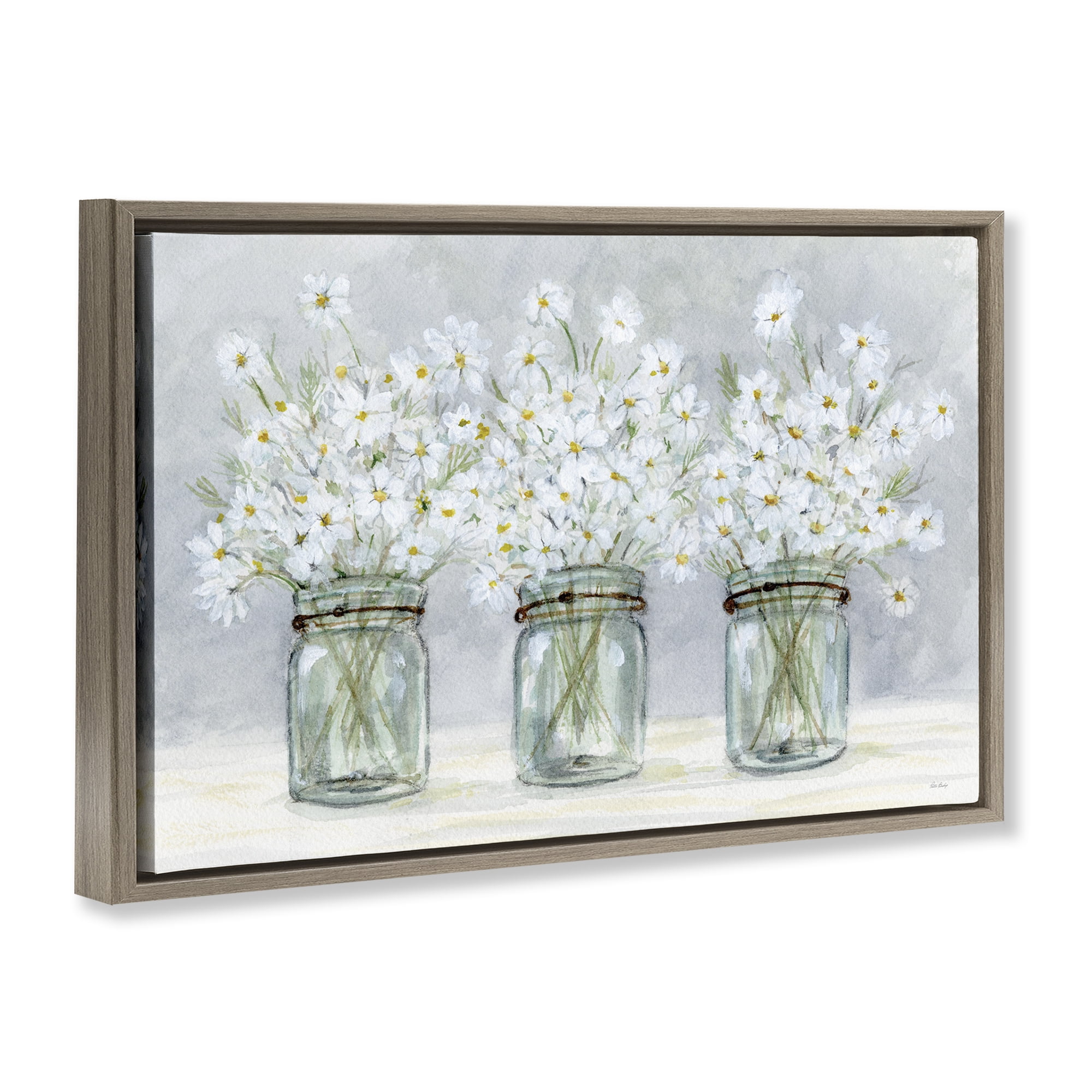 Stupell Industries Daisies In Jars Botanical & Floral Painting Brown Floater Framed Art Print Wall Art, 25 x 17