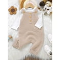 thumbnail image 2 of aturustex Infant Baby Boy Girl Solid Sweaters Romper Overalls 1M 3M 6M 9M 12M 18M Toddler Button-up Sleeveless Tank Jumpsuits Square Neck Ribbed Knittick Cozy Warm Knitwear Clothes for Daily, 2 of 7