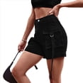thumbnail image 2 of Pantalones Cortos de Sarga de Tiro Medio y Alto para Mujer, Elásticos, con Bolsillos, para Discotecas Negro L, 2 of 8