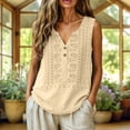 thumbnail image 2 of Staron Women Boho Embroidered Tank Top V Neck Sleeveless Button Down Casual Loose A-Line Beach Vacation Summer Tops, Beige M, 2 of 7