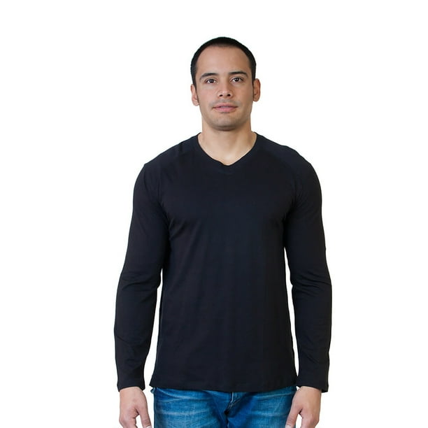 T-Shirt Steven Craig à Manches Longues et Col en V pour Homme Noir Large