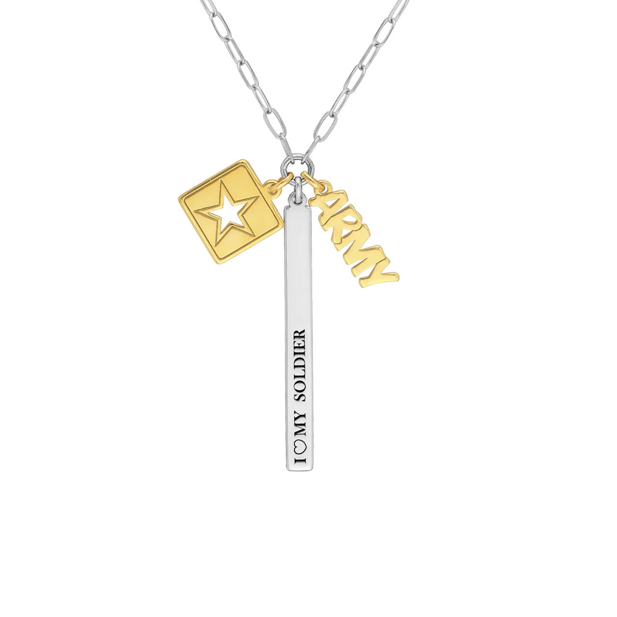 Silver Army Love Necklace - 925 Sterling Silver - Army Jewelry - Love Necklace - Paperclip Chain