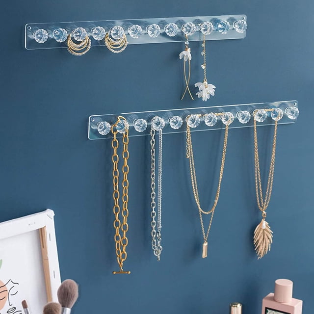 YAOMOBB Necklace Holder Transparent Jewelry Rack Space saving Necklace Holder with 12 Chain Hooks for Daily Organization