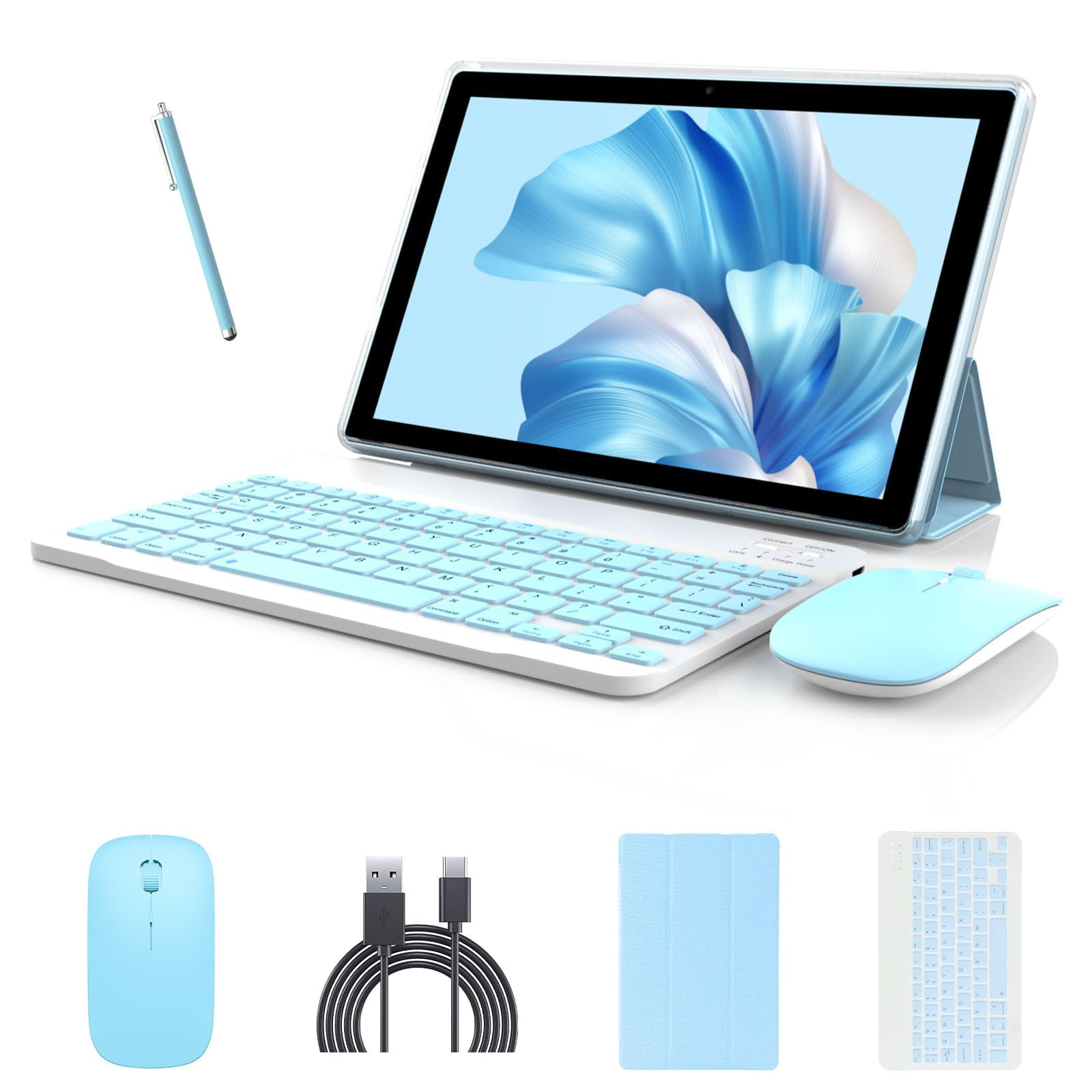 Android 14 Tablet, 10 inch 2 in 1 Tablets with Keyboard/ Case