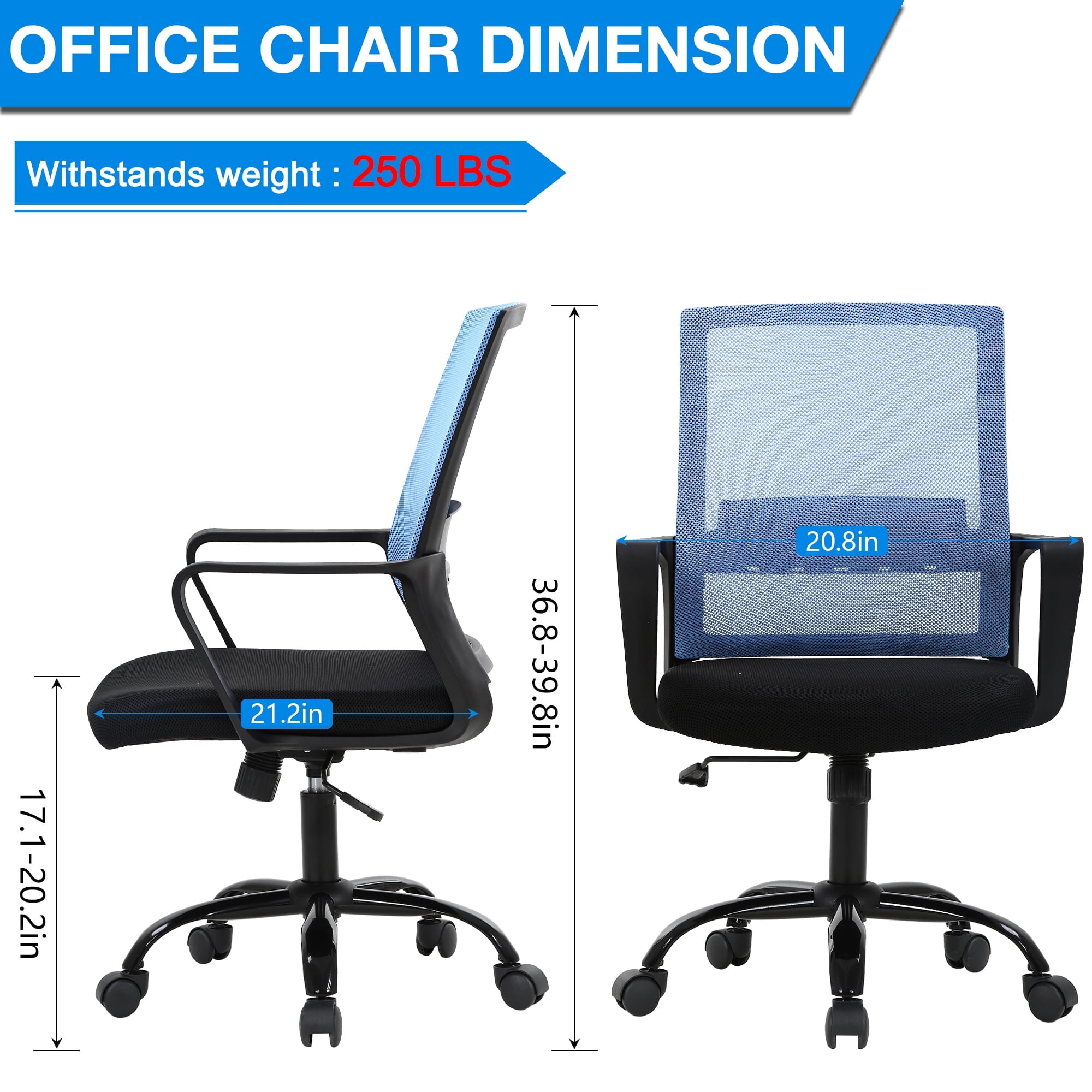 BestOffice Ergonomic Office Chair, Lumbar Support, Swivel Rolling for Men, Women(Blue)