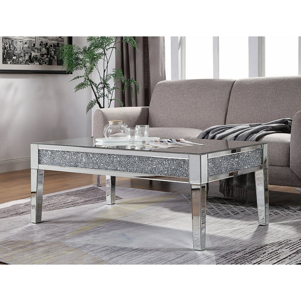 Acme Furniture Nie Coffee Table In, Round Mirrored Coffee Tables With Diamond Gems